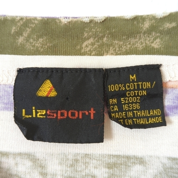 Liz Sport 90's Vintage Funky Striped Round Neck Side Slit Short Sleeve T-shirt M - Picture 4 of 10